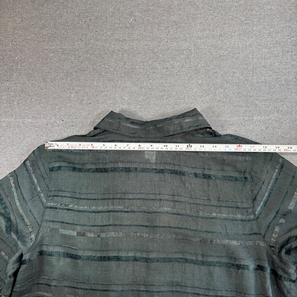 Coldwater Creek Womens 1X Green Crinkle Velvet Stripe Button Down Blouse - Picture 7 of 8